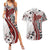 Bula Fiji Couples Matching Summer Maxi Dress and Hawaiian Shirt Shark Tail White Masi Tapa