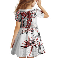 Bula Fiji Family Matching Off Shoulder Short Dress and Hawaiian Shirt Shark Tail White Masi Tapa