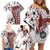 Bula Fiji Family Matching Off Shoulder Short Dress and Hawaiian Shirt Shark Tail White Masi Tapa