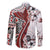 Bula Fiji Family Matching Puletasi and Hawaiian Shirt Shark Tail White Masi Tapa