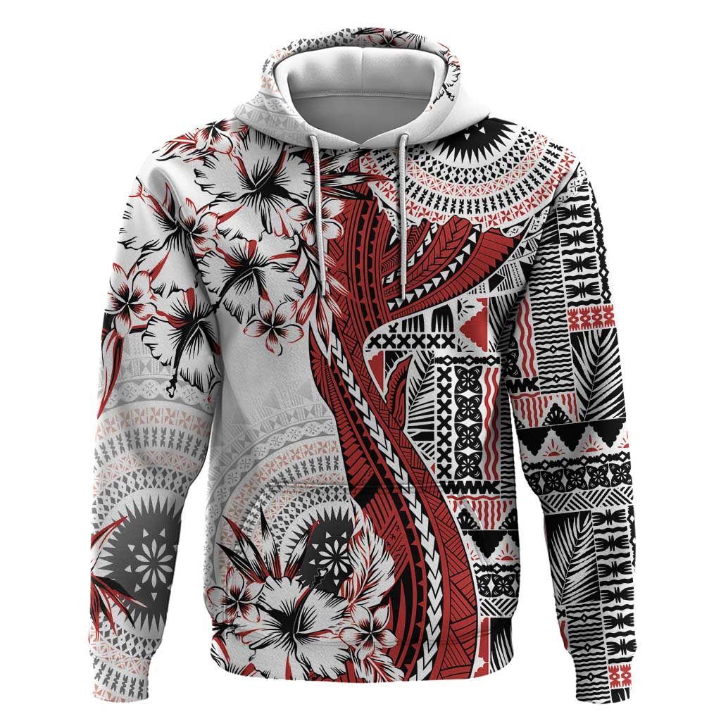 Bula Fiji Hoodie Shark Tail White Masi Tapa