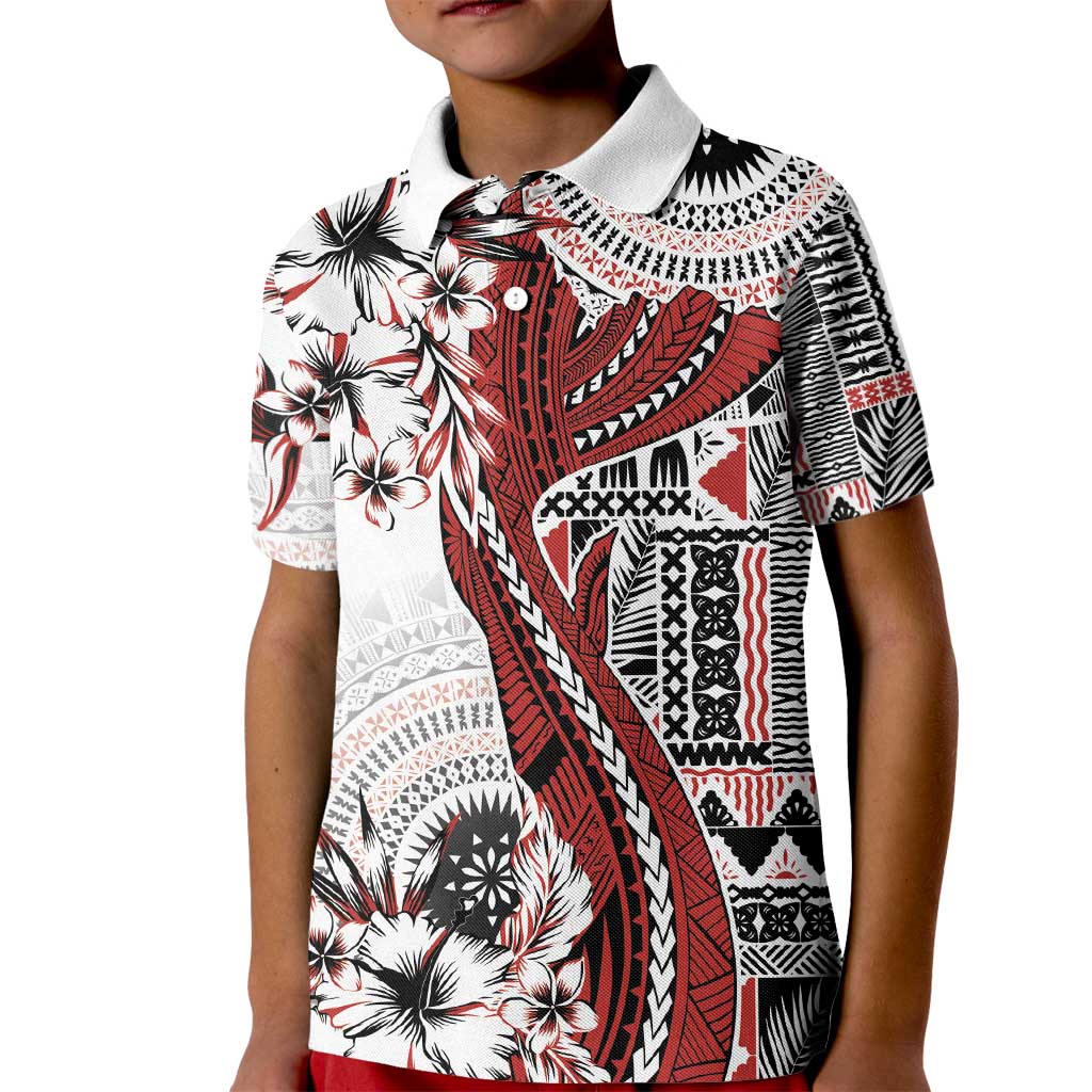 Bula Fiji Kid Polo Shirt Shark Tail White Masi Tapa