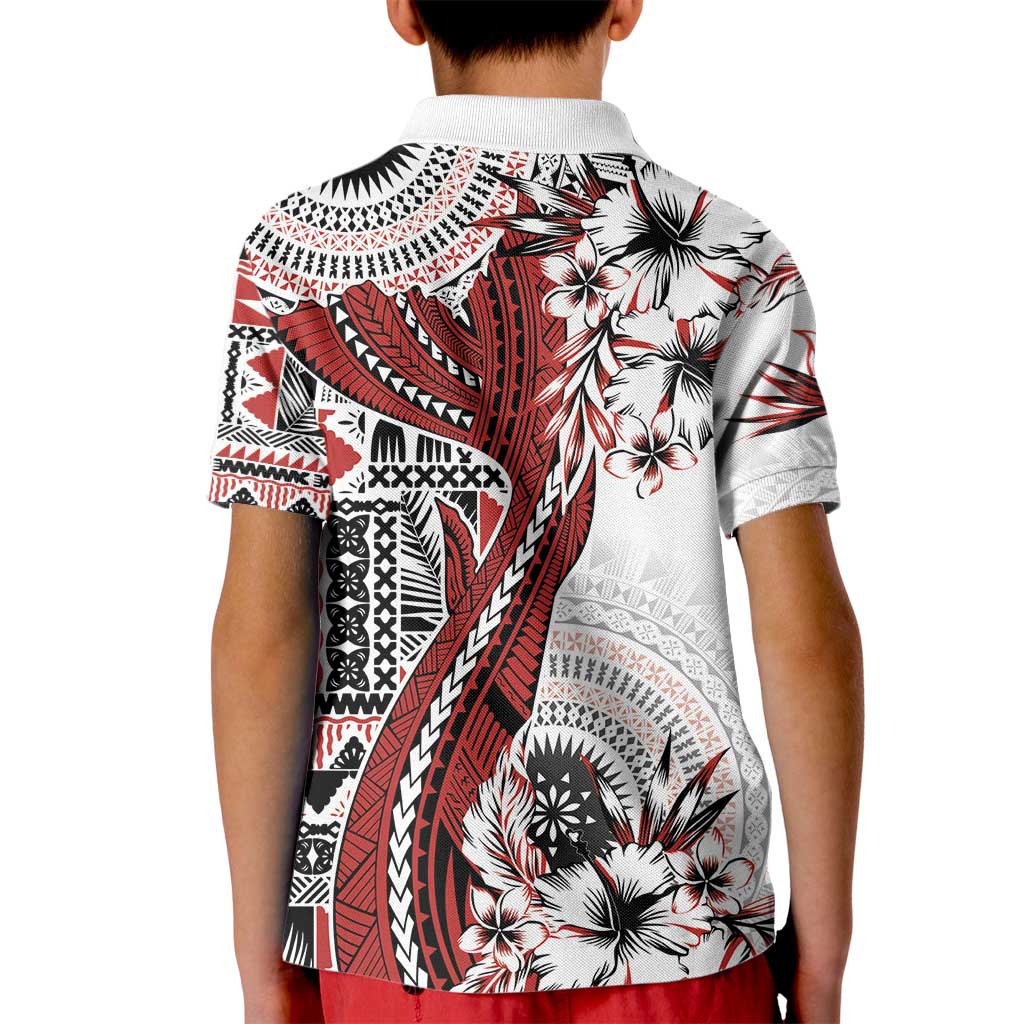 Bula Fiji Kid Polo Shirt Shark Tail White Masi Tapa
