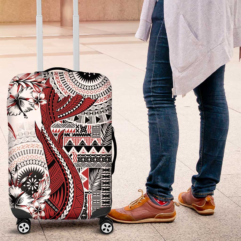 Bula Fiji Luggage Cover Shark Tail White Masi Tapa