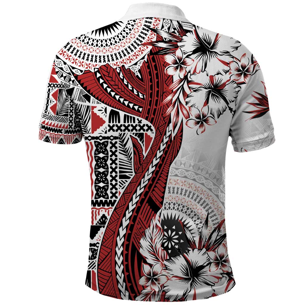 Bula Fiji Polo Shirt Shark Tail White Masi Tapa