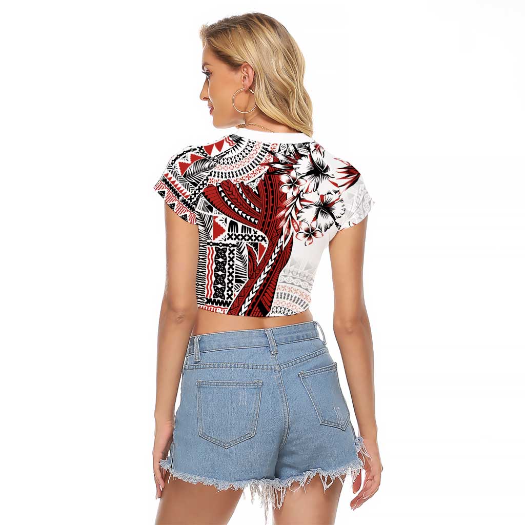 Bula Fiji Raglan Cropped T Shirt Shark Tail White Masi Tapa