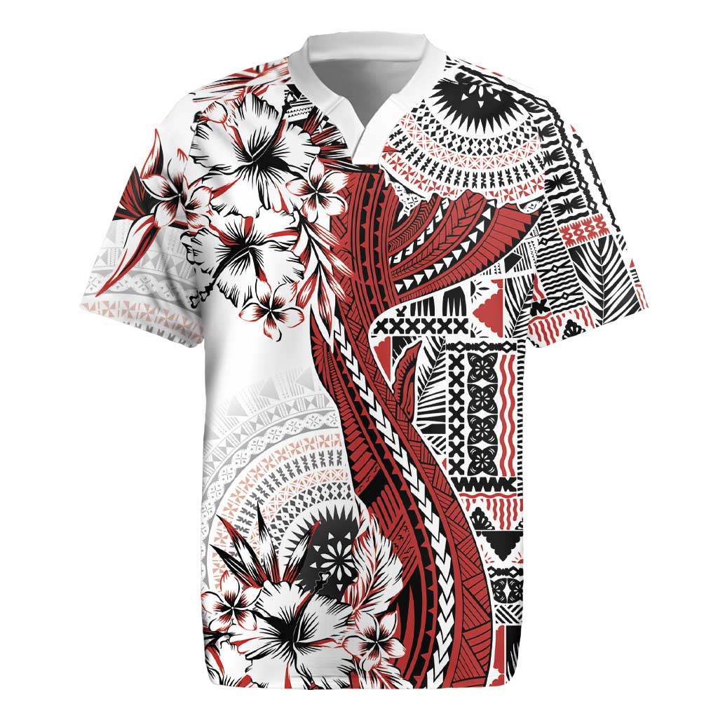 Bula Fiji Rugby Jersey Shark Tail White Masi Tapa