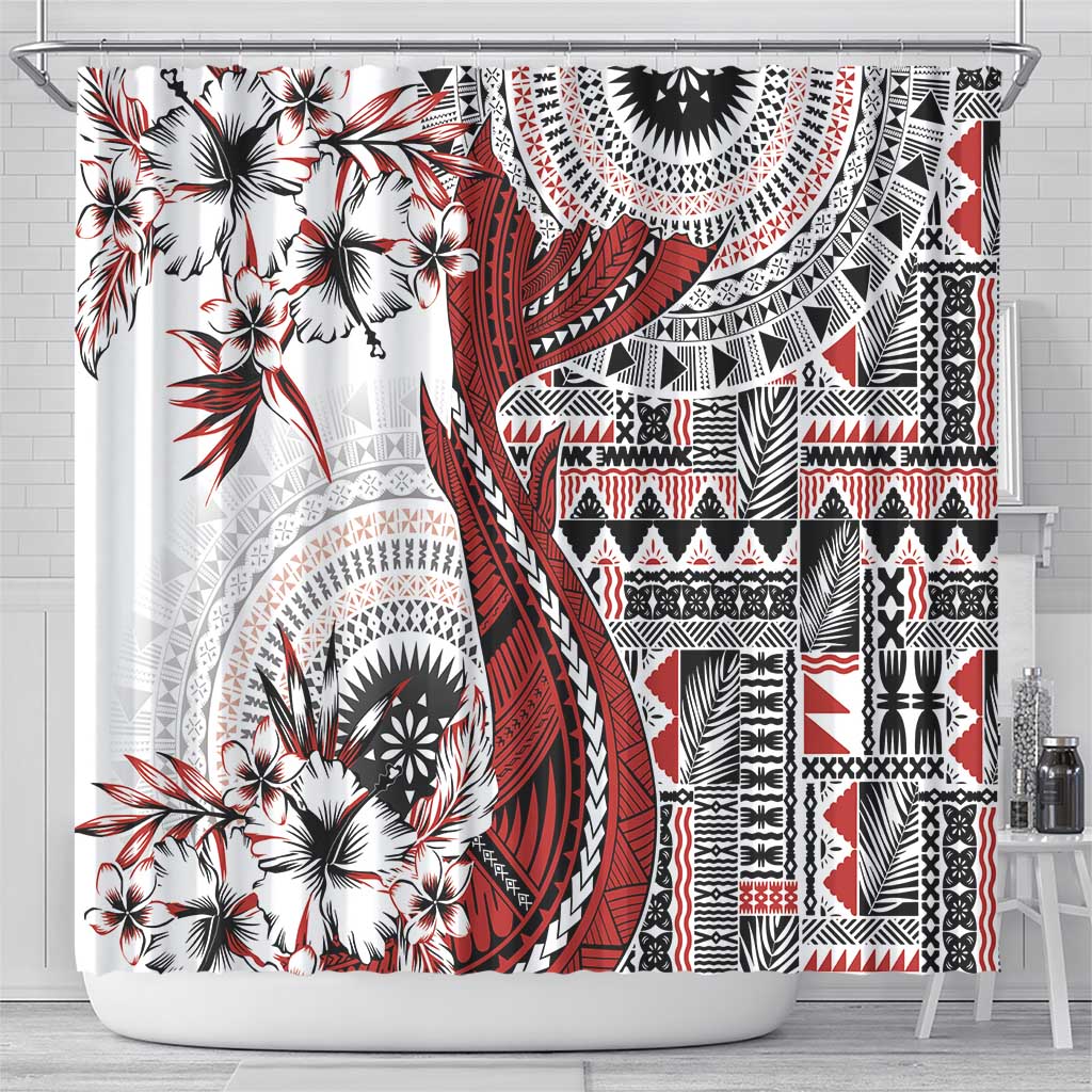 Bula Fiji Shower Curtain Shark Tail White Masi Tapa