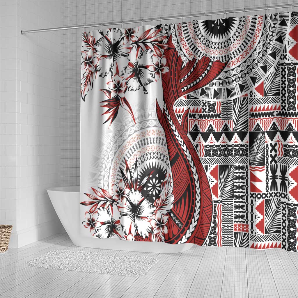 Bula Fiji Shower Curtain Shark Tail White Masi Tapa