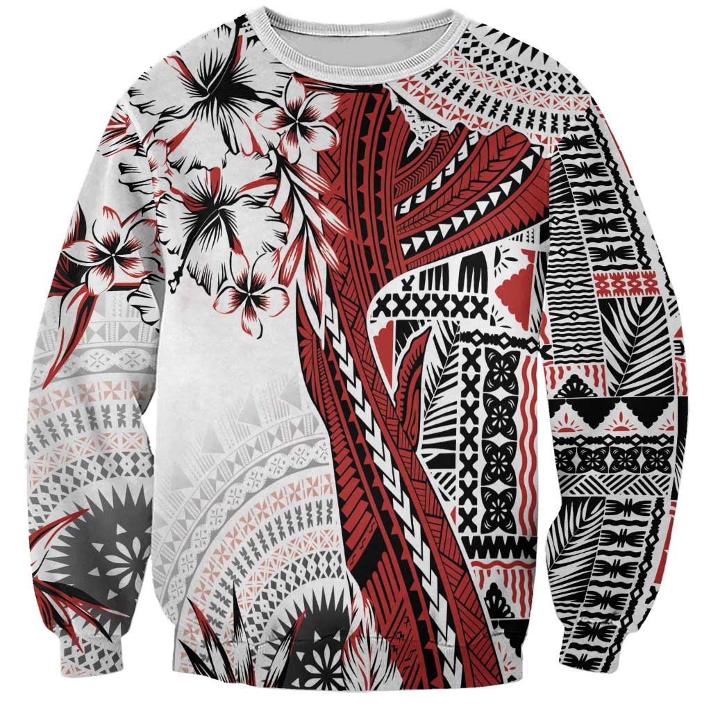 Bula Fiji Sweatshirt Shark Tail White Masi Tapa