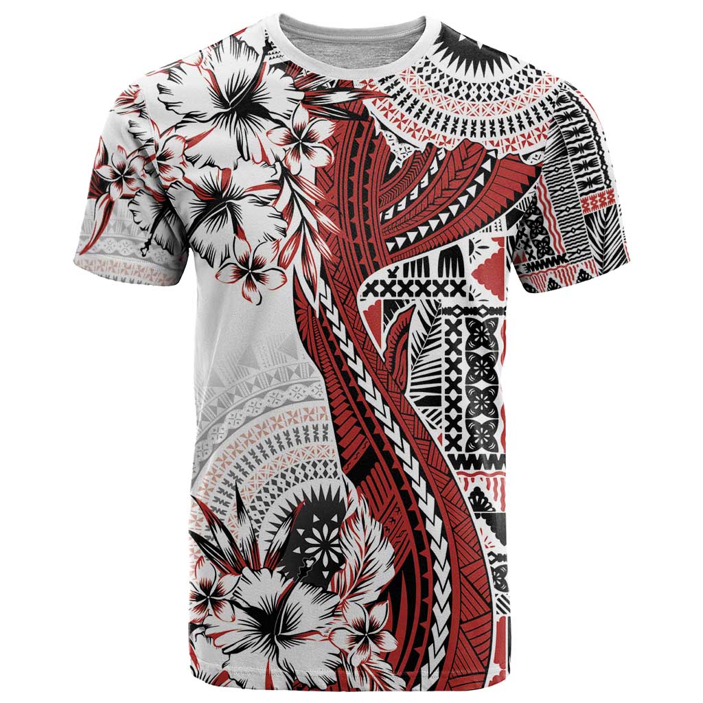 Bula Fiji T Shirt Shark Tail White Masi Tapa