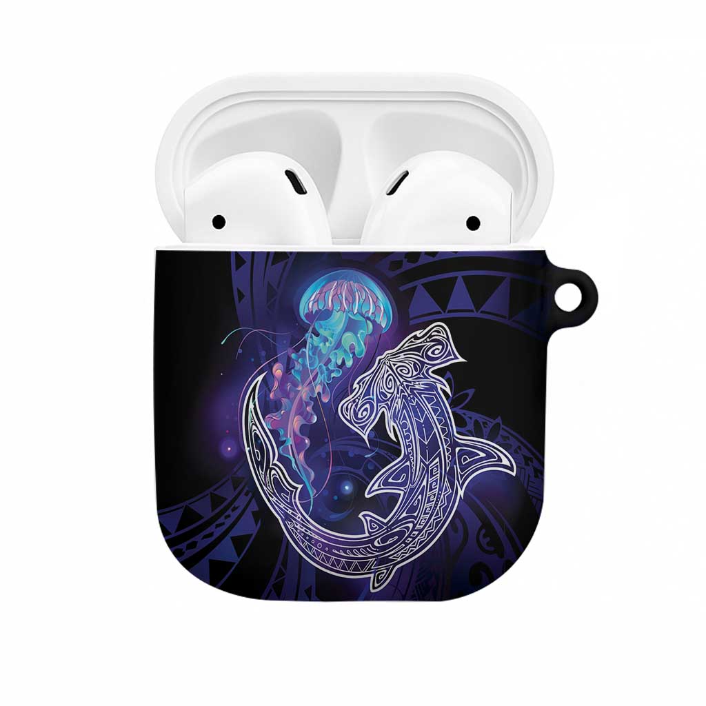 Polynesian Aumakua AirPods Case Jellyfish with Shark LT7 Teal Purple - Polynesian Pride