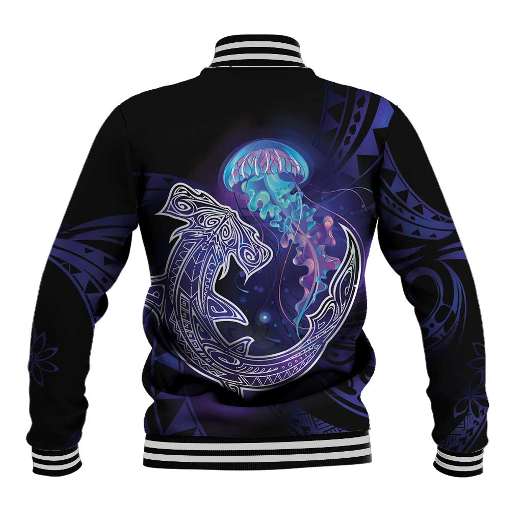 Polynesian Aumakua Baseball Jacket Jellyfish with Shark LT7 - Polynesian Pride