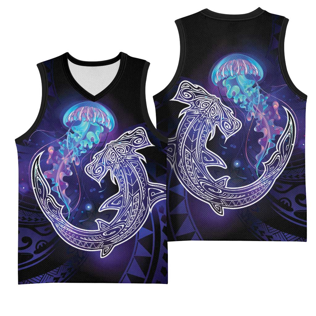 Polynesian Aumakua Basketball Jersey Jellyfish with Shark LT7 - Polynesian Pride