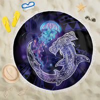 Polynesian Aumakua Beach Blanket Jellyfish with Shark LT7 One Size 150cm Teal Purple - Polynesian Pride