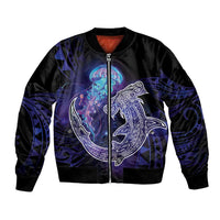 Polynesian Aumakua Bomber Jacket Jellyfish with Shark LT7 Unisex Teal Purple - Polynesian Pride