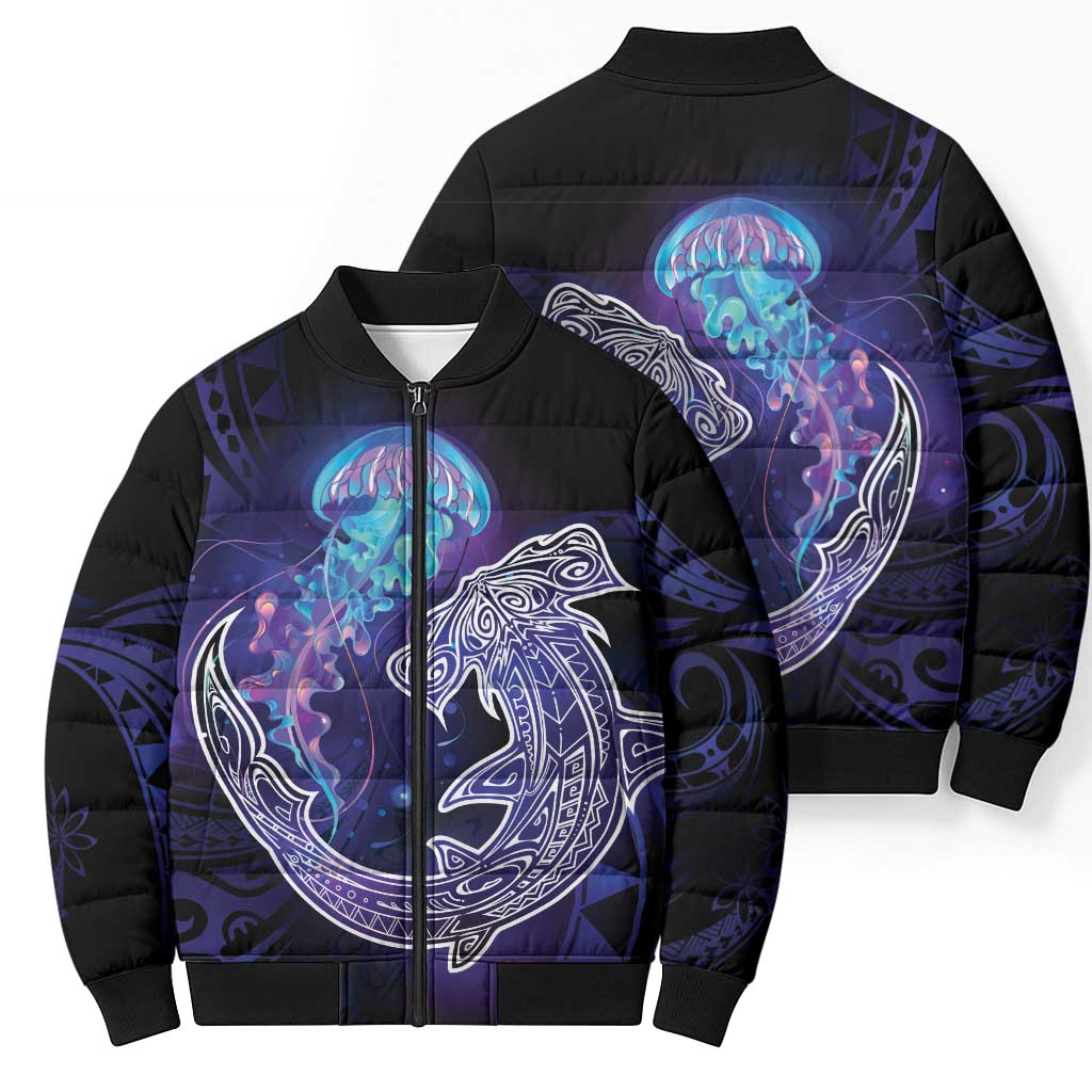 Polynesian Aumakua Bomber Puffer Jacket Jellyfish with Shark LT7 - Polynesian Pride