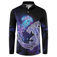 Polynesian Aumakua Button Sweatshirt Jellyfish with Shark LT7 Teal Purple - Polynesian Pride