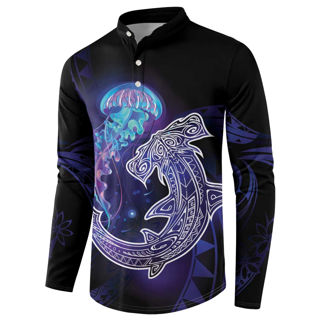 Polynesian Aumakua Button Sweatshirt Jellyfish with Shark LT7 - Polynesian Pride