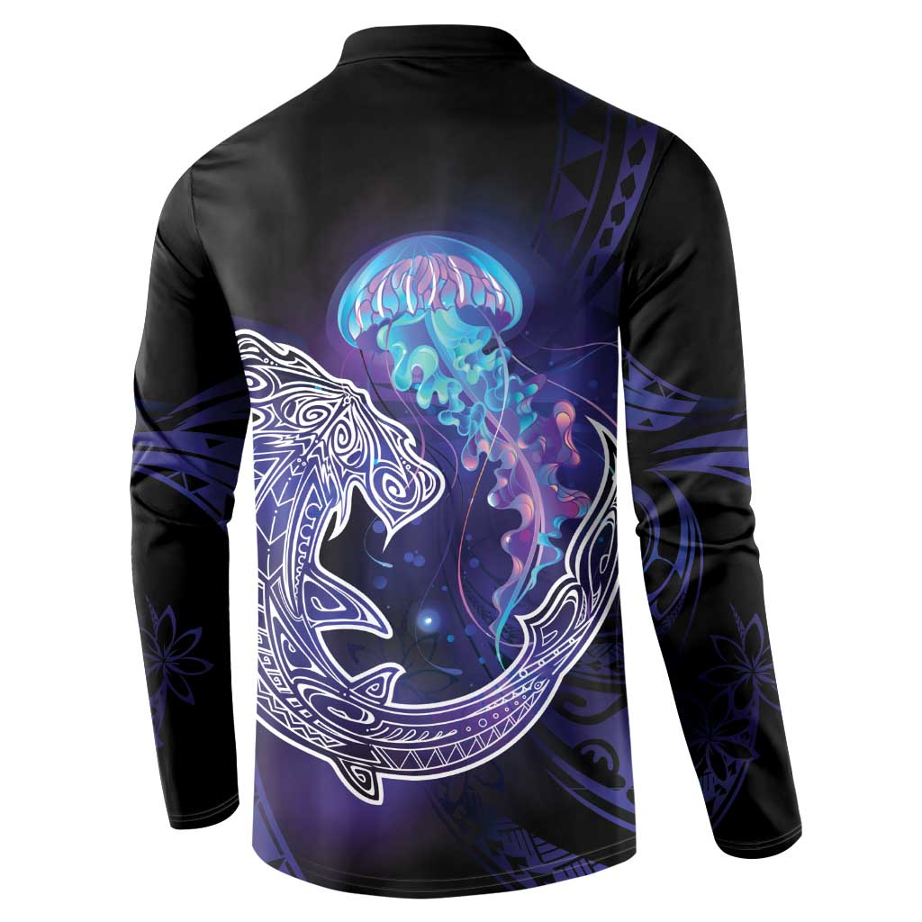 Polynesian Aumakua Button Sweatshirt Jellyfish with Shark LT7 - Polynesian Pride
