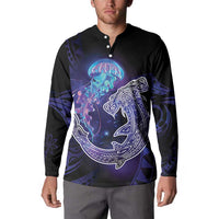 Polynesian Aumakua Button Sweatshirt Jellyfish with Shark LT7 - Polynesian Pride