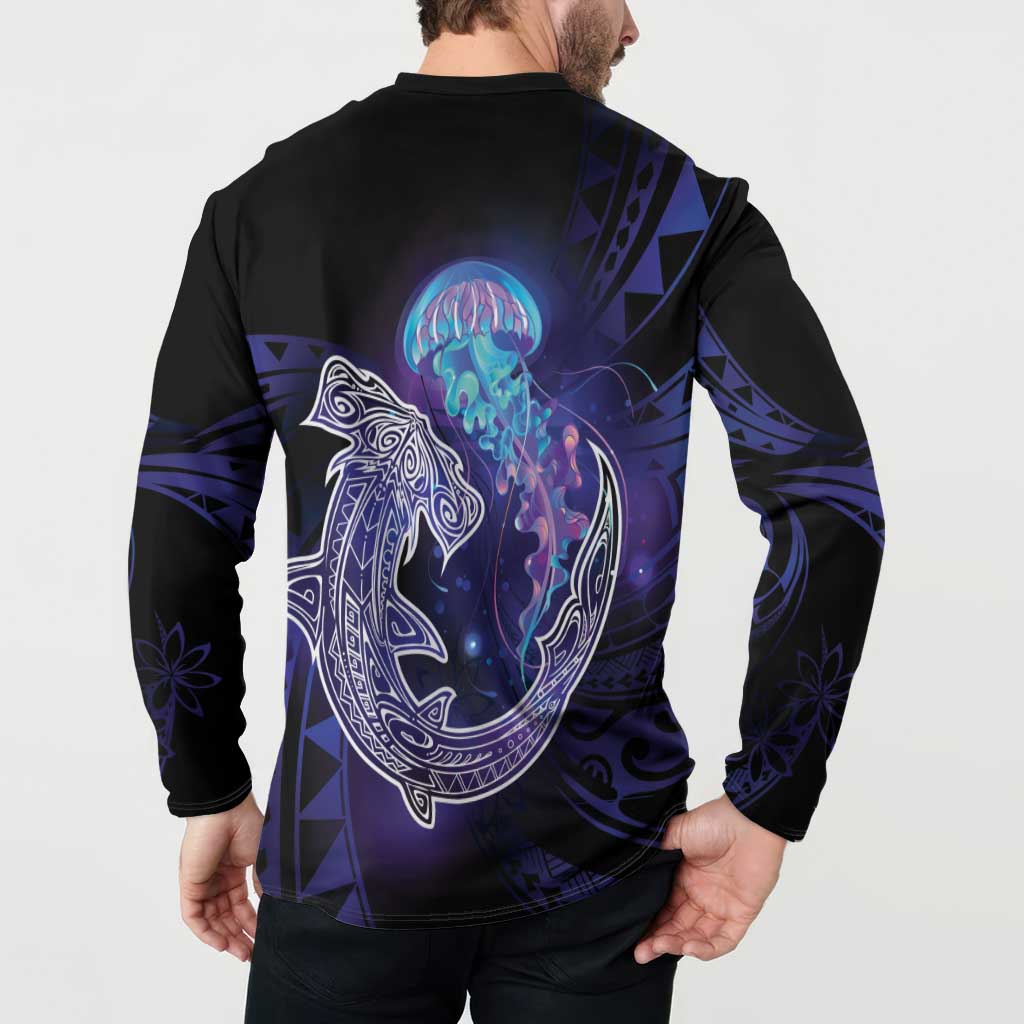 Polynesian Aumakua Button Sweatshirt Jellyfish with Shark LT7 - Polynesian Pride
