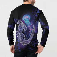 Polynesian Aumakua Button Sweatshirt Jellyfish with Shark LT7 - Polynesian Pride