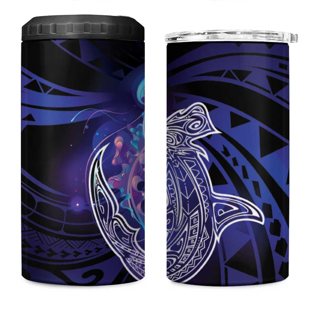 Polynesian Aumakua 4 in 1 Can Cooler Tumbler Jellyfish with Shark LT7 One Size: 16 oz Teal Purple - Polynesian Pride