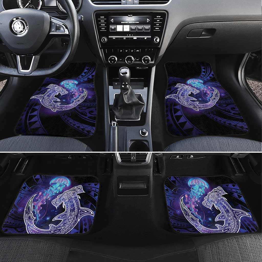 Polynesian Aumakua Car Mats Jellyfish with Shark LT7 Set 4pcs Teal Purple - Polynesian Pride