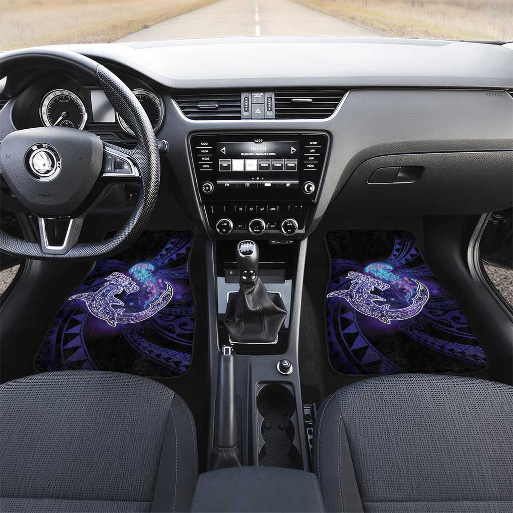 Polynesian Aumakua Car Mats Jellyfish with Shark LT7 Set 2pcs - Front Teal Purple - Polynesian Pride