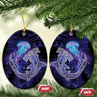 Polynesian Aumakua Ceramic Ornament Jellyfish with Shark LT7 Oval Teal Purple - Polynesian Pride