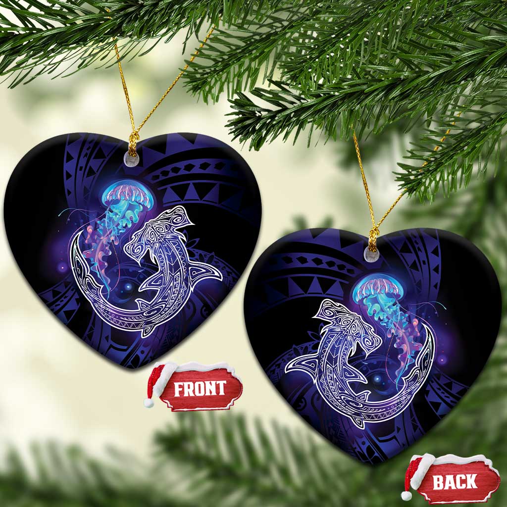 Polynesian Aumakua Ceramic Ornament Jellyfish with Shark LT7 Heart Teal Purple - Polynesian Pride