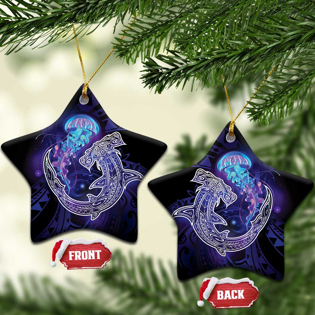 Polynesian Aumakua Ceramic Ornament Jellyfish with Shark LT7 Star Teal Purple - Polynesian Pride
