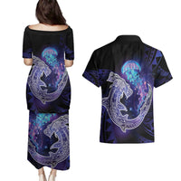 Polynesian Aumakua Couples Matching Puletasi and Hawaiian Shirt Jellyfish with Shark LT7 - Polynesian Pride