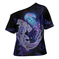 Polynesian Aumakua Cross Shoulder Shirt Jellyfish with Shark LT7 - Polynesian Pride