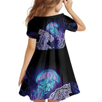 Polynesian Aumakua Family Matching Long Sleeve Bodycon Dress and Hawaiian Shirt Jellyfish with Shark - Polynesian Pride