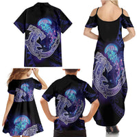 Polynesian Aumakua Family Matching Summer Maxi Dress and Hawaiian Shirt Jellyfish with Shark - Polynesian Pride