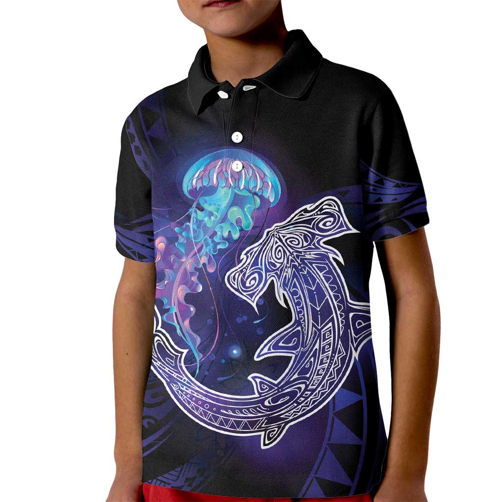 Polynesian Aumakua Kid Polo Shirt Jellyfish with Shark - Polynesian Pride