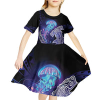 Polynesian Aumakua Kid Short Sleeve Dress Jellyfish with Shark - Polynesian Pride