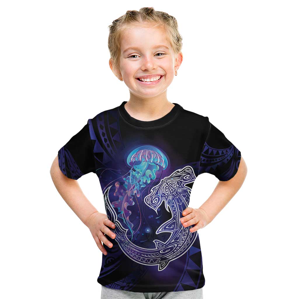 Polynesian Aumakua Kid T Shirt Jellyfish with Shark - Polynesian Pride