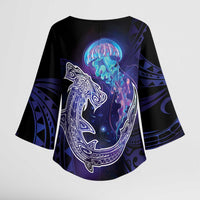 Polynesian Aumakua Kimono Sleeve Blouse Jellyfish with Shark LT7 - Polynesian Pride