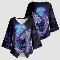 Polynesian Aumakua Kimono Sleeve Blouse Jellyfish with Shark LT7 - Polynesian Pride
