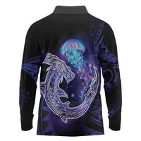 Polynesian Aumakua Long Sleeve Polo Shirt Jellyfish with Shark LT7 - Polynesian Pride