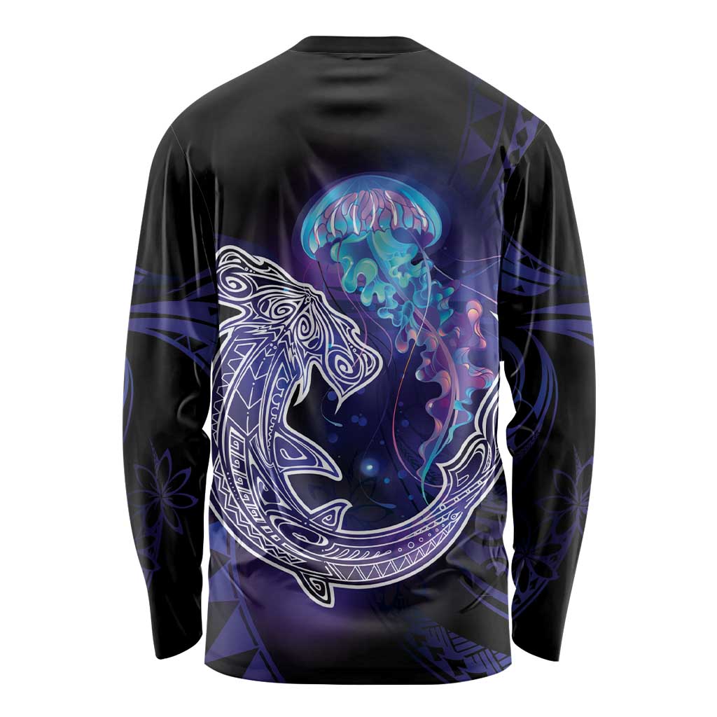 Polynesian Aumakua Long Sleeve Shirt Jellyfish with Shark LT7 - Polynesian Pride