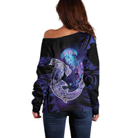 Polynesian Aumakua Off Shoulder Sweater Jellyfish with Shark - Polynesian Pride