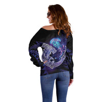 Polynesian Aumakua Off Shoulder Sweater Jellyfish with Shark - Polynesian Pride