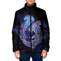 Polynesian Aumakua Padded Jacket Jellyfish with Shark LT7 Men Teal Purple - Polynesian Pride