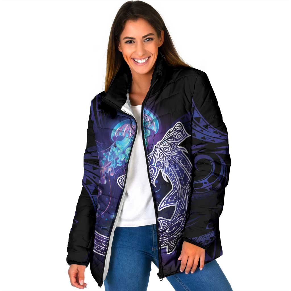 Polynesian Aumakua Padded Jacket Jellyfish with Shark LT7 Women Teal Purple - Polynesian Pride