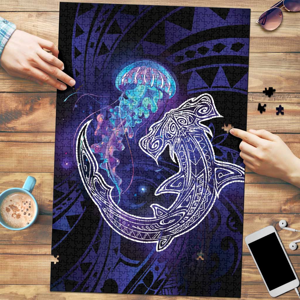 Polynesian Aumakua Puzzle Jellyfish with Shark LT7 Teal Purple - Polynesian Pride