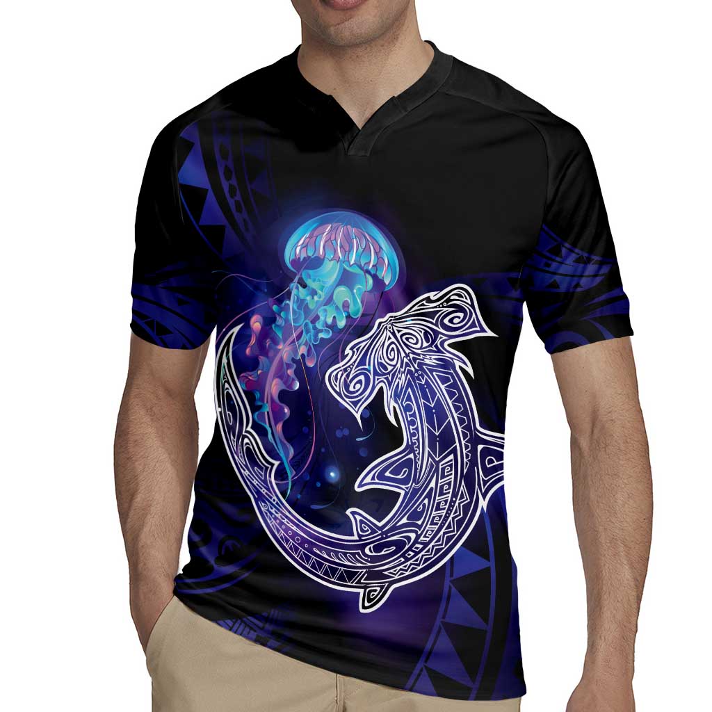 Polynesian Aumakua Rugby Jersey Jellyfish with Shark LT7 - Polynesian Pride